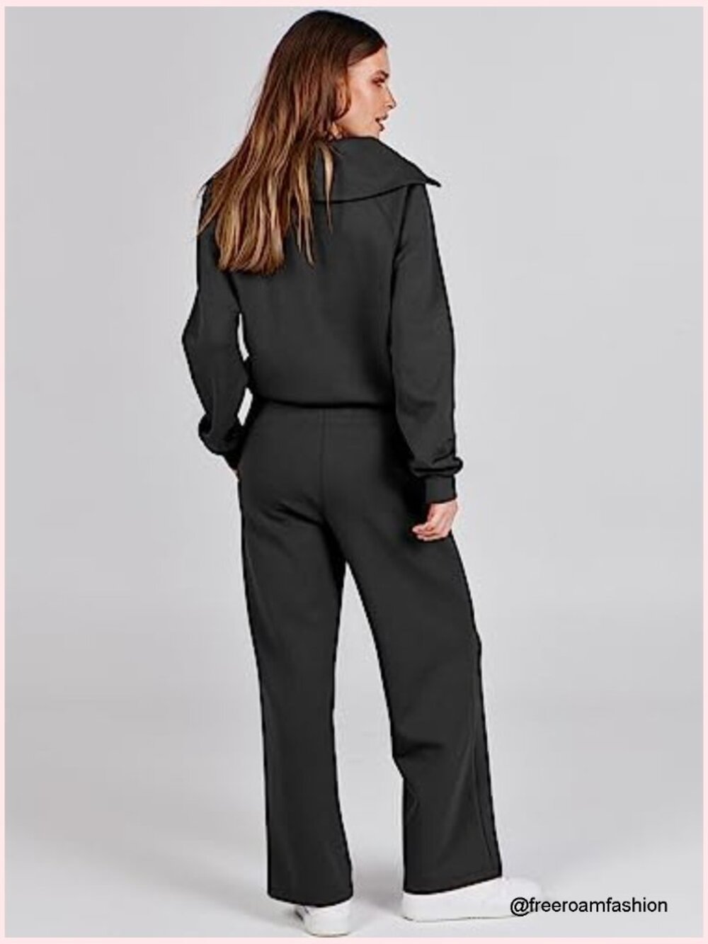 Half Zip Sweatshirt & Wide Leg Pants 2 Piece Set Loungewear Travel Outfit - Picture 4 of 7